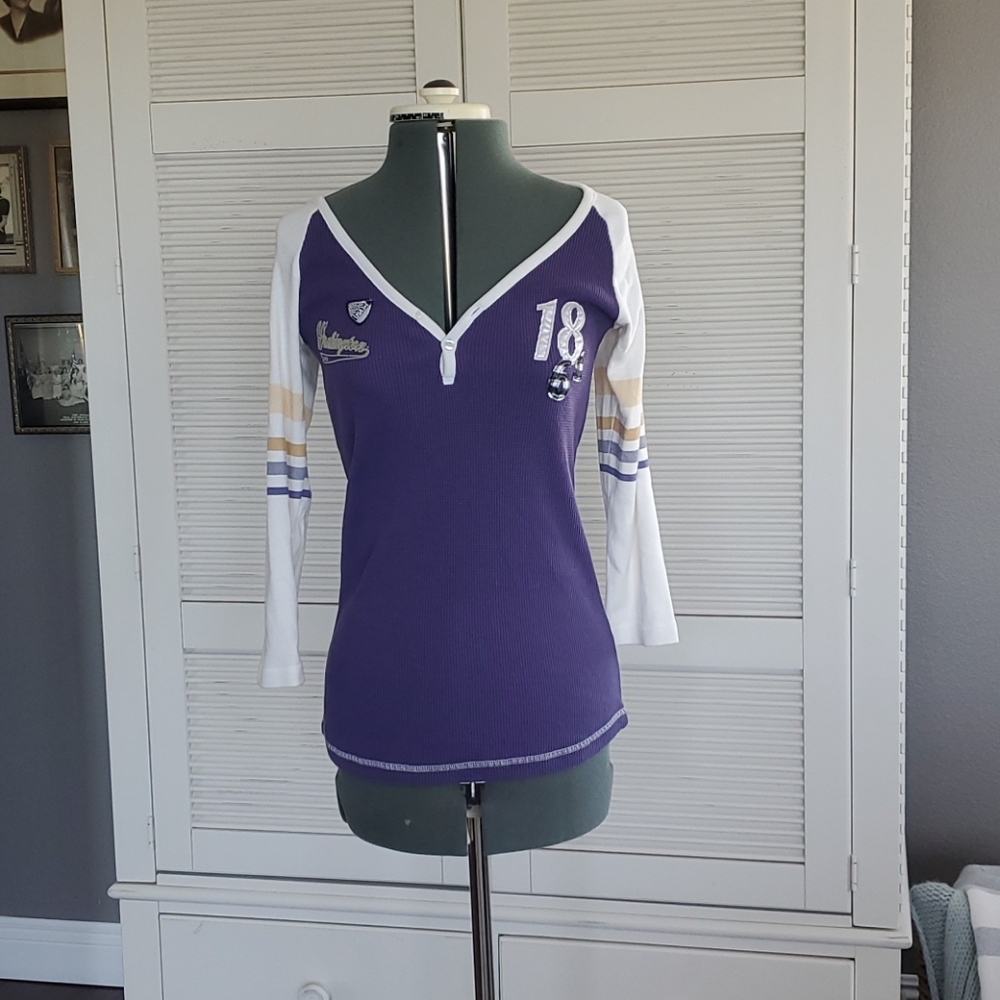 Washington Purple Gold UW Henley Two Button Large
